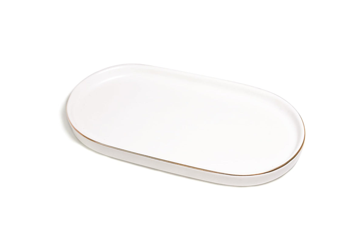 Ceramic Jewelry Dish, Perfume Vanity Tray, 7x4 Decorative Catch All Bowl for Trinket Key Ring, Small Bathroom Counter Tray, Soap Tray for Kitchen Sink (Black)