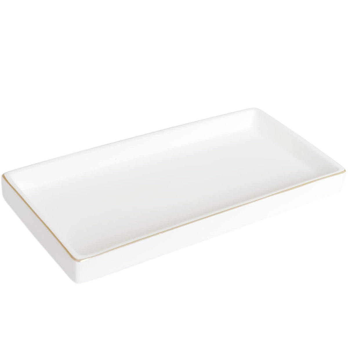 10 x 5 Ceramic Bathroom Tray for Countertop, Decorative Vanity Tray for Dresser Tops, Small Rectangular Trays for Perfume, Candle, Jewelry, Cosmetics (Green)