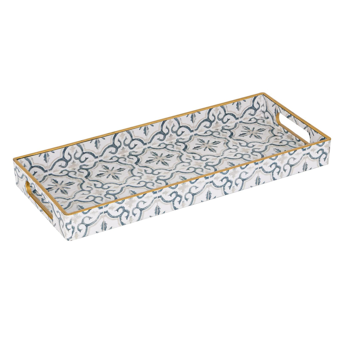 MAONAME Blue Decorative Tray with Handles, Rectangular Moroccan Narrow Tray