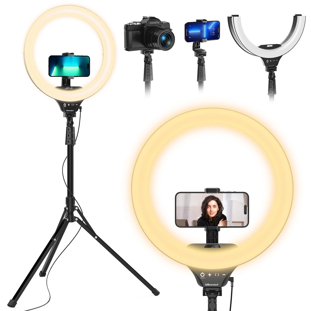UBeesize 12" LED Ring Light with 62" Tripod Stand, Phone Holder & Remote