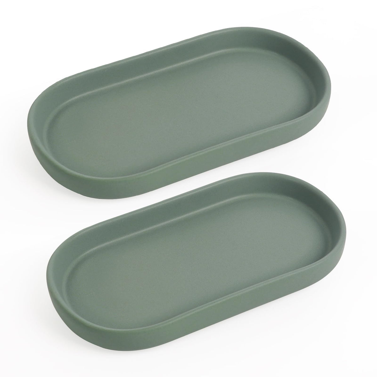 INGOFIN 7" Ceramic Bathroom Vanity Tray- Bathroom Organizer Countertop Tray for Perfume, Jewelry, Candles, Small Kitchen Counter Soap Tray, Decorative for Bathroom Vanity, Toilet Tank, Green