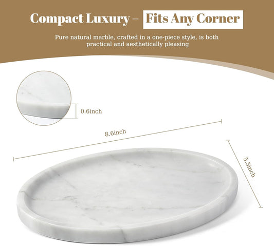 Koville Carrara Marble Tray, Oval Vanity Decorative Marble Tray for Home, Countertop Organizer, Catchall Tray for Perfume, Candles, Jewelry
