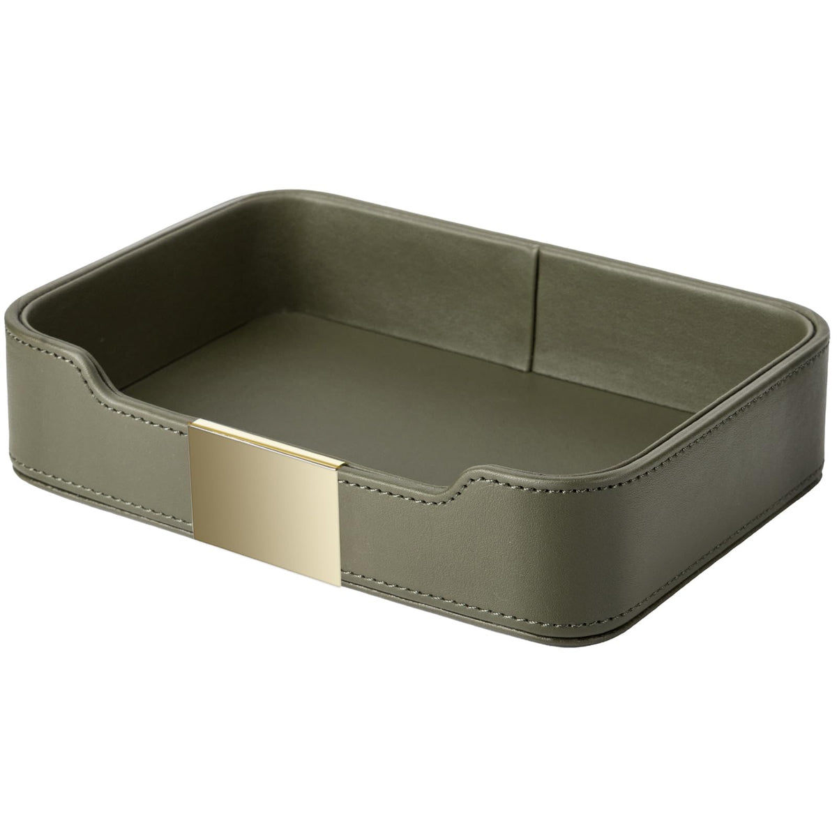 SANZIE Luxury Leather Tray Organizer, Valet Tray Key Bowl (Khaki Green)