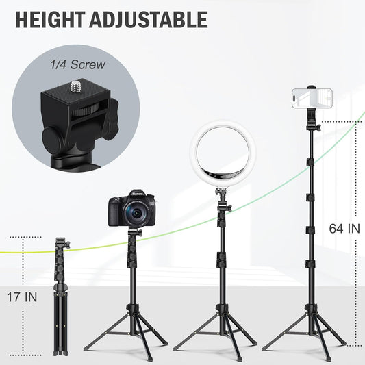 Liphisy 64” Tripod for Cell Phone & Camera with Remote and Phone Holder