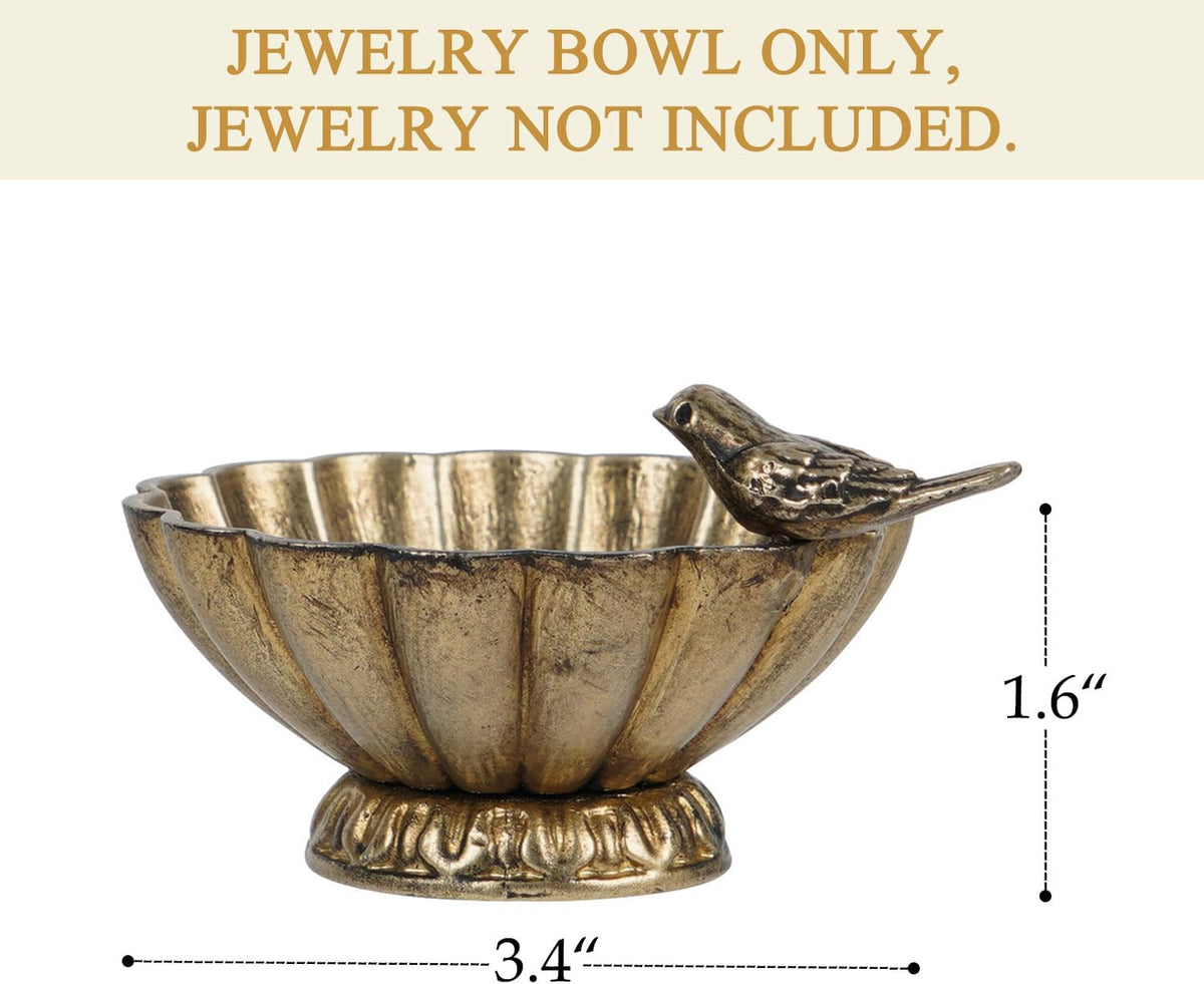 NIKKY HOME Vintage Gold Bird Jewelry Bowl, Small Metal Ring Trinket Dish