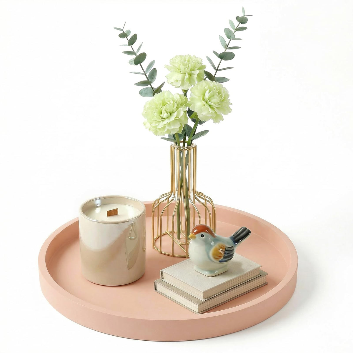 Round Beige Silicone Decorative Bathroom Vanity Tray 9 Inch, Counter Tray for Bathroom Countertop Perfume Holder Dresser Organizer Coffee Table Candle, Non-Slip Durable for Home Use
