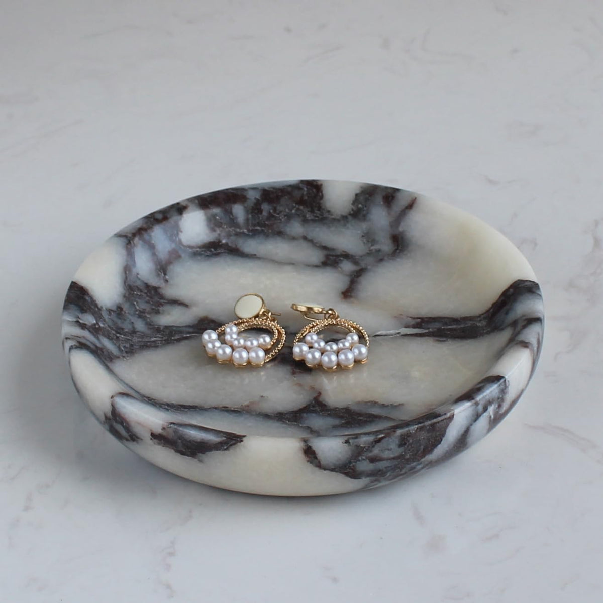 Nawgnail Natural Travertine Marble Jewelry Dish 5.5", Trinket Dish for Ring Earring, Gift for Woman Daugther(Beige Travertine)