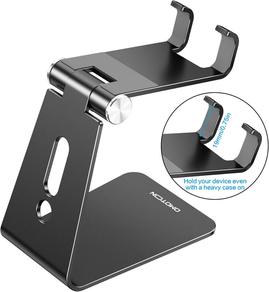 OMOTON C2 Adjustable Aluminum Cell Phone Stand with Charging Cutout, Black