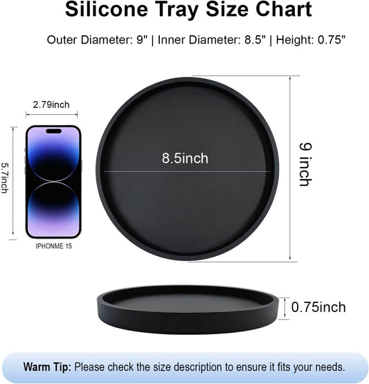 Silicone Bathroom Tray, Round Vanity Tray, 9" Black