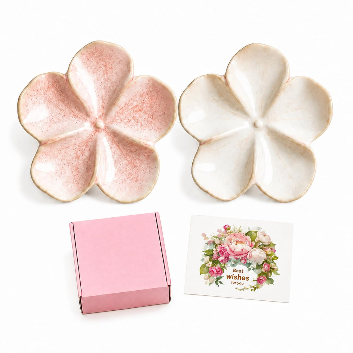 Ceramic Flower Jewelry Ring Trinket Dish Tray, Gifts for Women, White