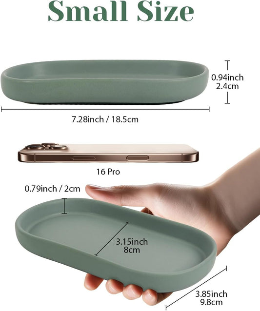 INGOFIN 7" Ceramic Bathroom Vanity Tray- Bathroom Organizer Countertop Tray for Perfume, Jewelry, Candles, Small Kitchen Counter Soap Tray, Decorative for Bathroom Vanity, Toilet Tank, Green