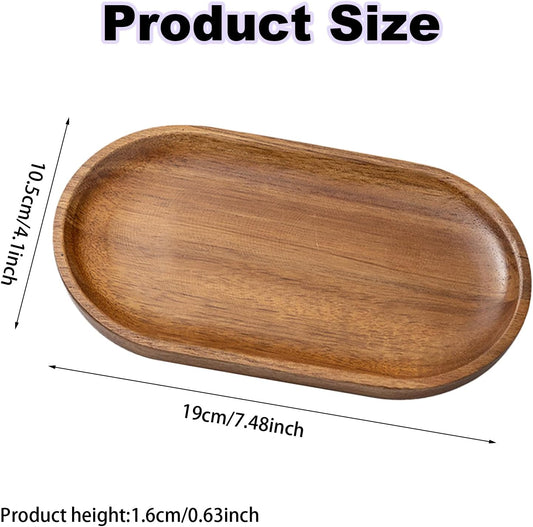 Small Wooden Tray, Oval Wood Serving Trays, Acacia Wood Platter for Coffee Tables, Dessert, Snack, Fruit, Bathroom Tray Charcuterie Board for Home Decor (S)