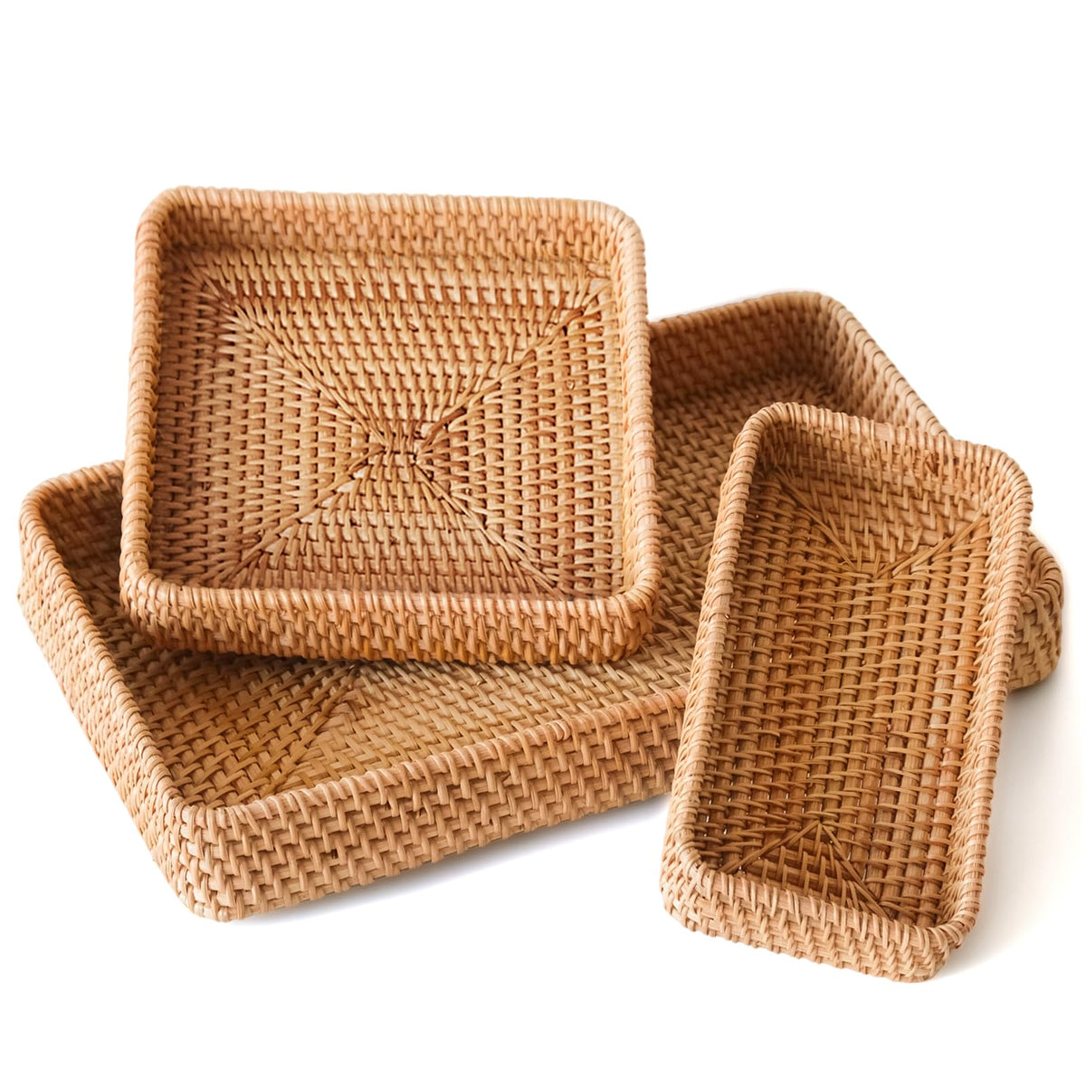 Small Rattan Serving Tray, Natural Wicker Decorative Tray (8.2" × 4.3")