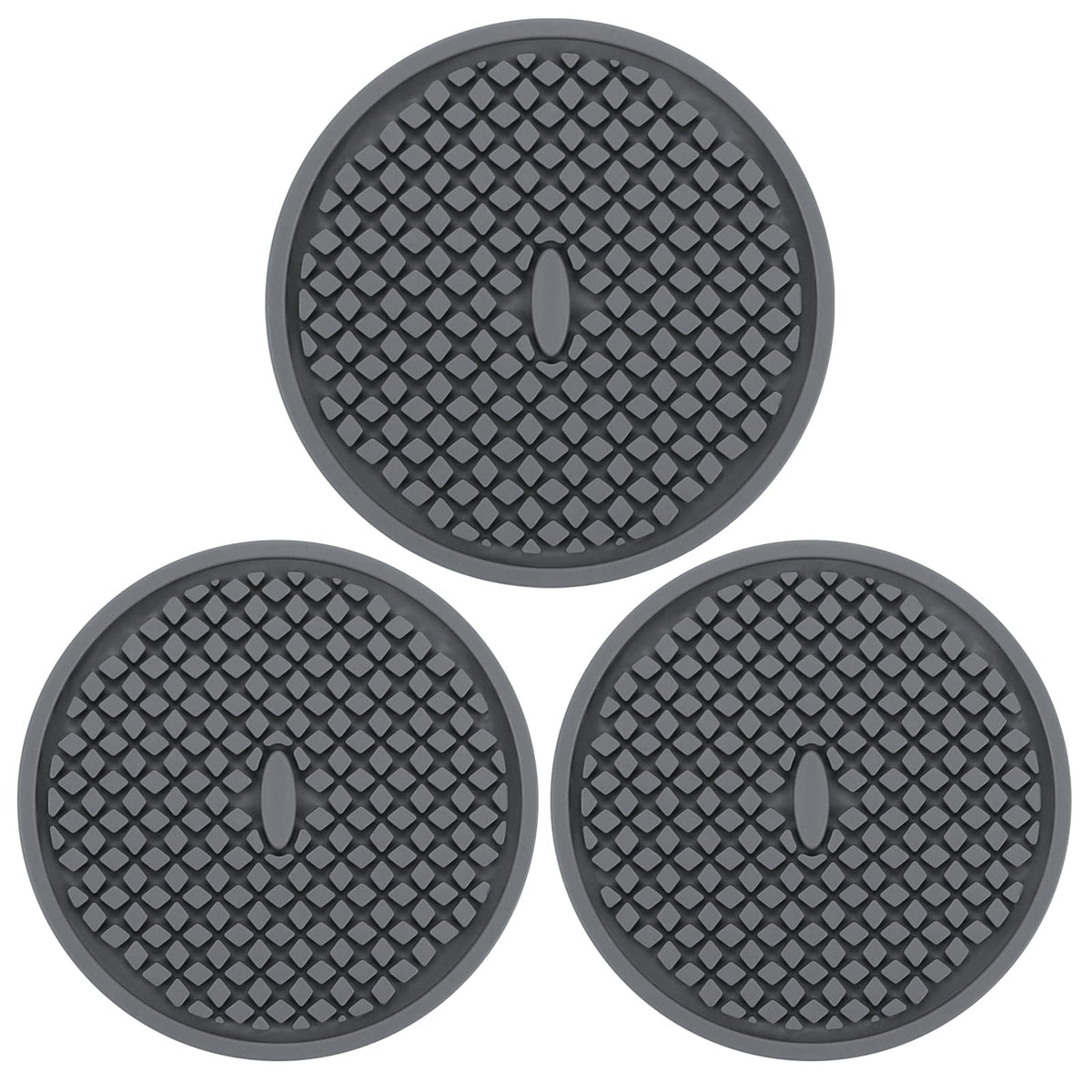 3 Pack Silicone Coasters for Drinks, Thickened Black Coaster with Deep Tray Grooved Design Cup Mat, Washable Heat Resistant Durable Non-Slip Coasters for Coffee Table Wooden Desk Kitchen Bar