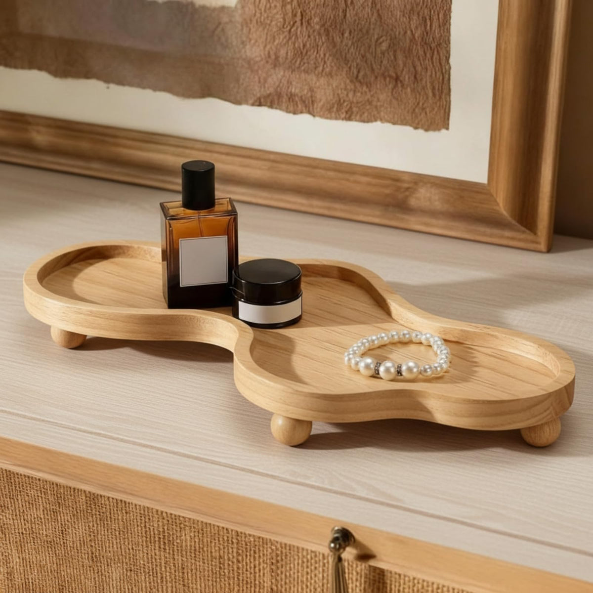 Uiifan Wood Cloud Perfume Decorative Tray Bedside Jewelry Tray,Wood Color