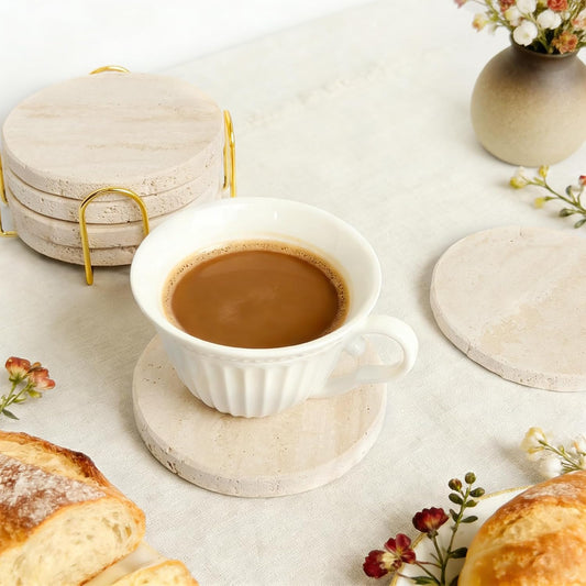 Natural Travertine Marble Coasters Set of 6-4" Round