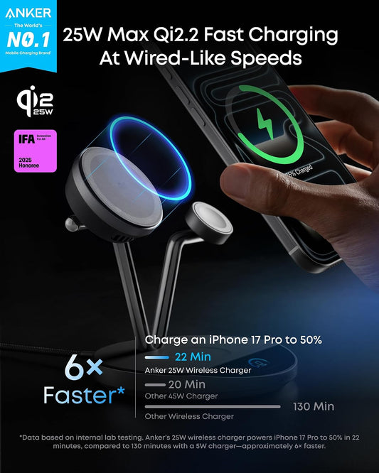 Anker Prime 3-in-1 Qi2.2 MagSafe Compatible 25W Wireless Charging Station