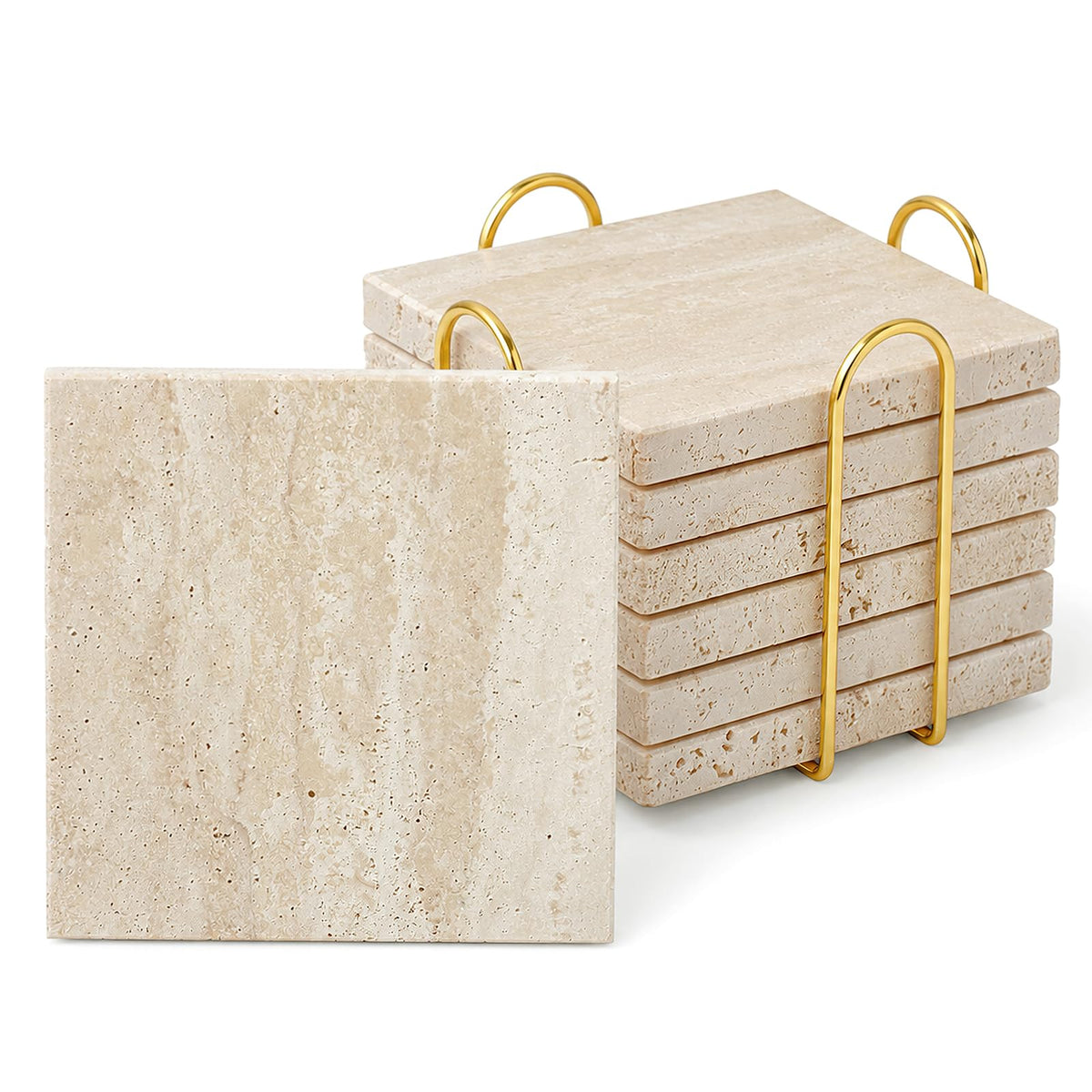 Natural Travertine Marble Coasters Set of 6-4" Round