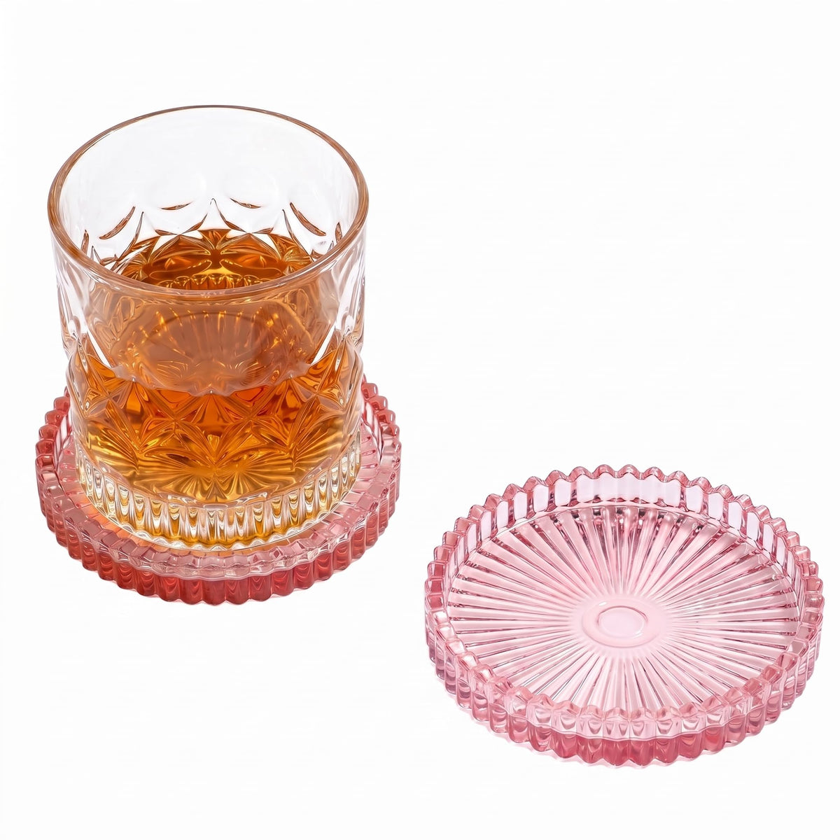 Modern Clear Coasters Set of 2- Glass Cup Coaster for Drinks, Clear Amber
