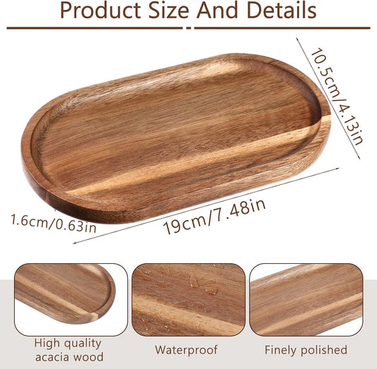 Small Acacia Wood Serving Trays Mini Wooden Platters Wooden Vanity Tray Dispenser Wood Counter Plates Bathroom Countertop Organizer Trays Coffee Bar Tray Appetizer Serving Board Snack Serve Board