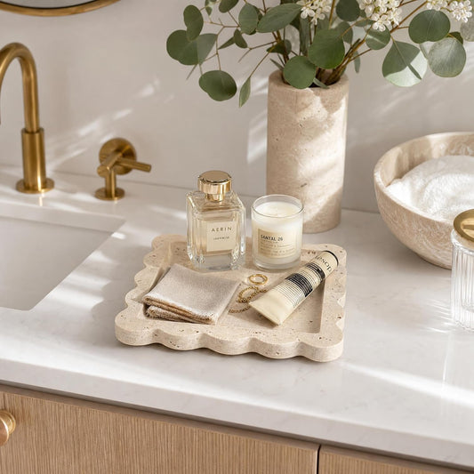 Decorative Scalloped Tray - Travertine Stone Inspired Jewelry Tray