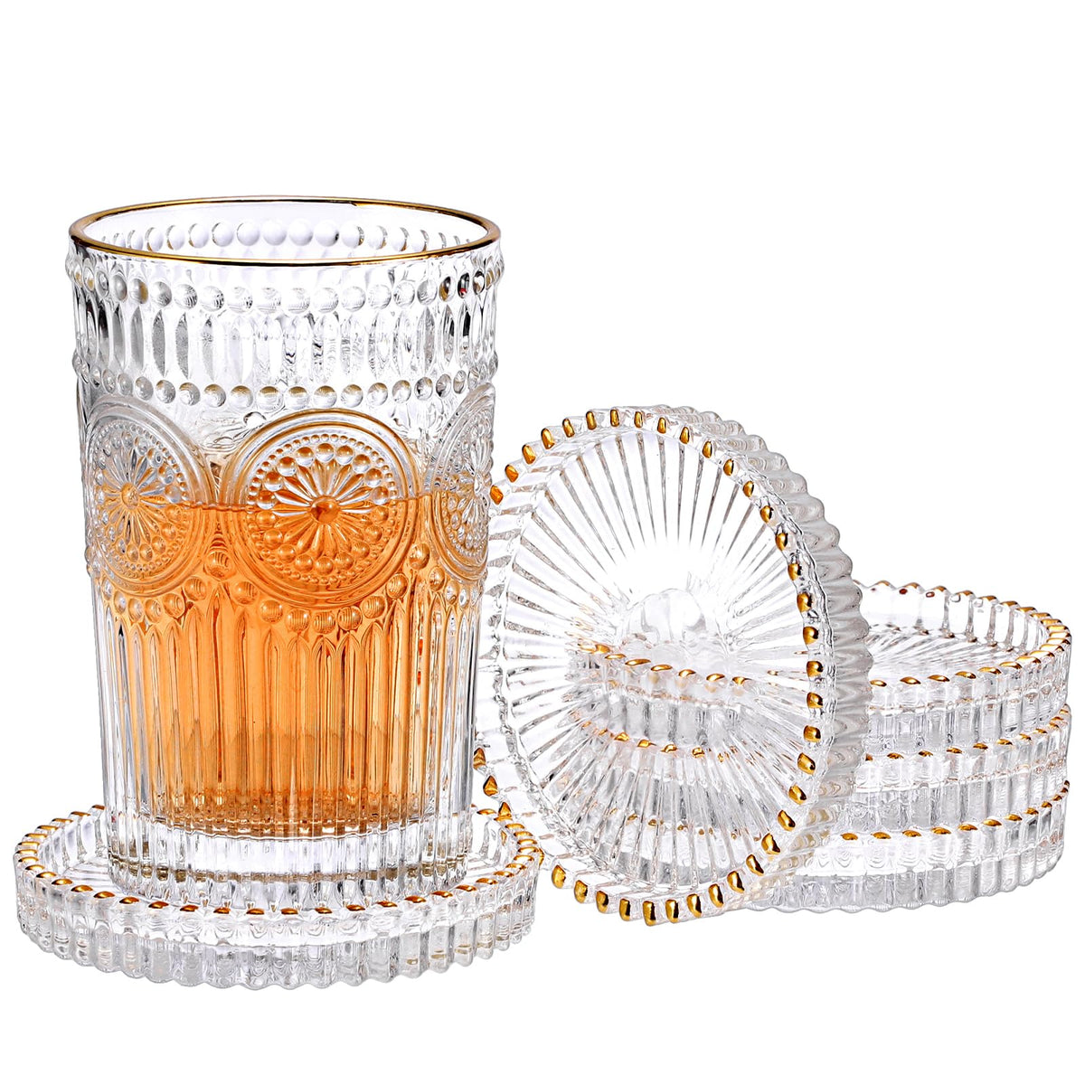 Modern Clear Coaster Set of 5- Glass Coasters for Drinks, Clear Pink