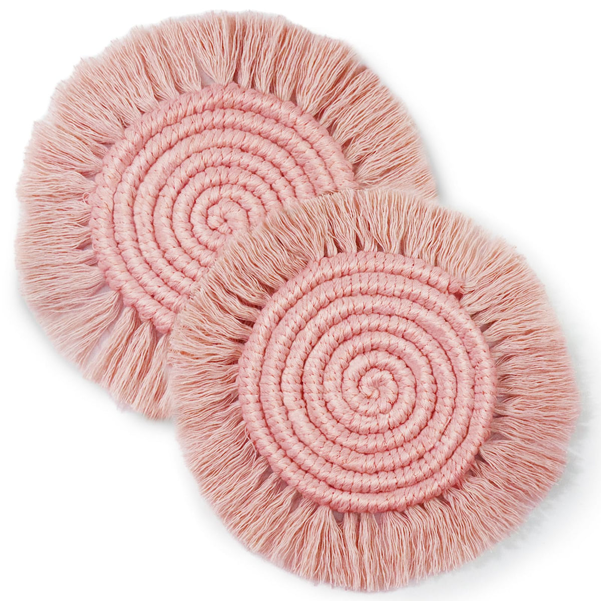 Coomin Boho Coasters for Drinks, Handmade Coasters 7.4in, 2p Beige