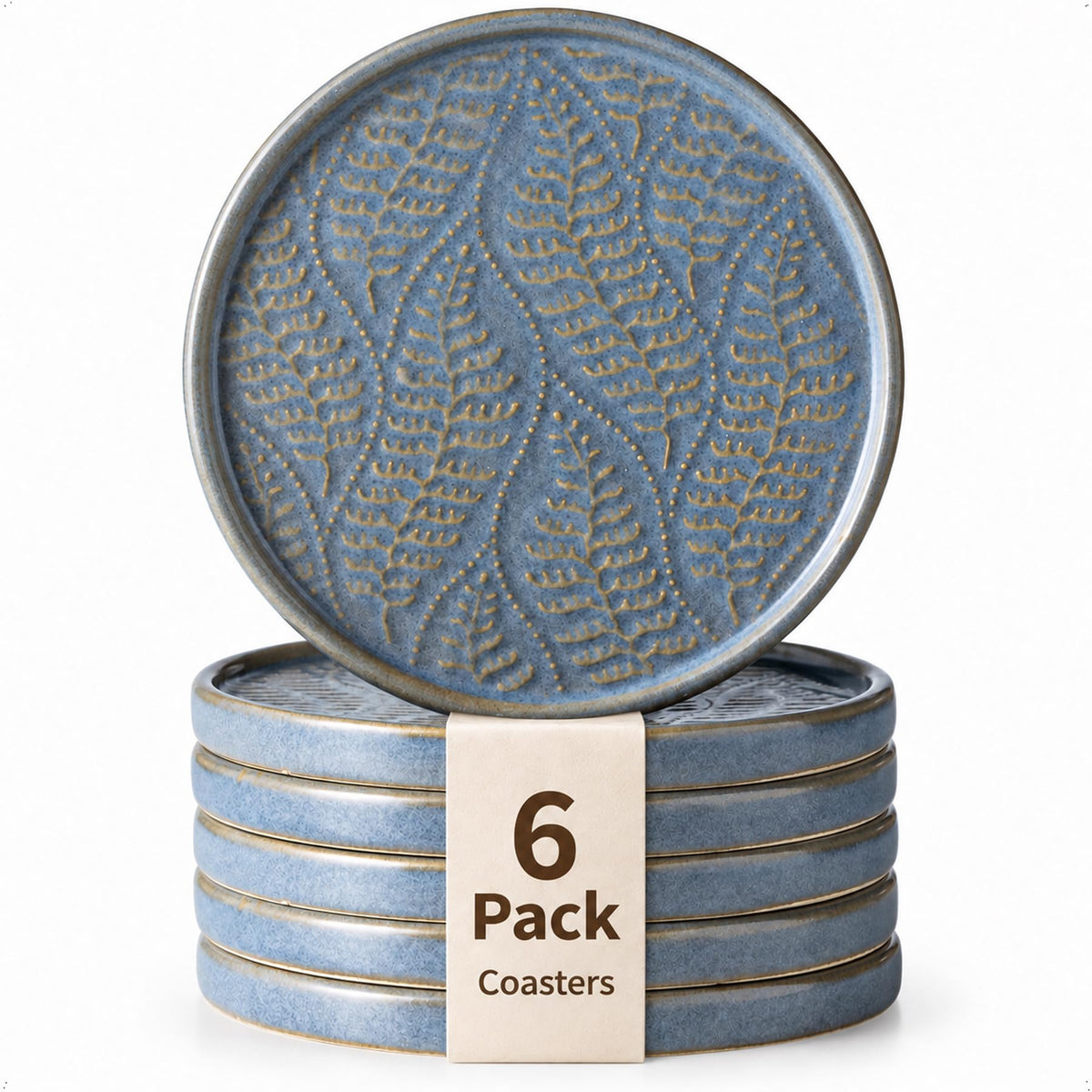 Ceramic Coasters Set of 6, Drink Coasters Coffee Table Decor, Brown