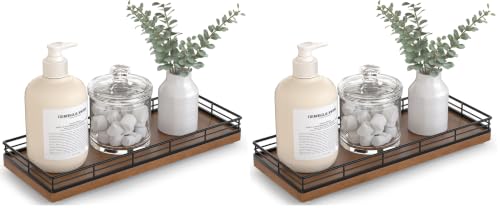 Bathroom Tray for Counter Top Organizer, Oak Wood Vanity Tray