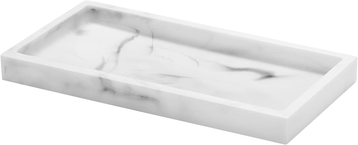 Luxspire Resin Bathroom Tray for Countertop Organizer, Mini, White Marble