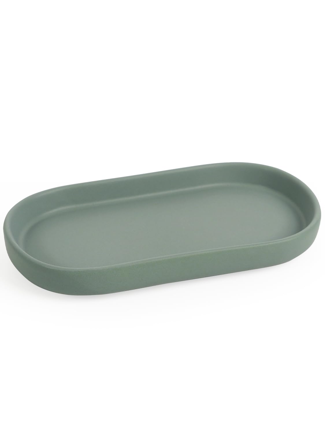 INGOFIN 7" Ceramic Bathroom Vanity Tray- Bathroom Organizer Countertop Tray for Perfume, Jewelry, Candles, Small Kitchen Counter Soap Tray, Decorative for Bathroom Vanity, Toilet Tank, Green