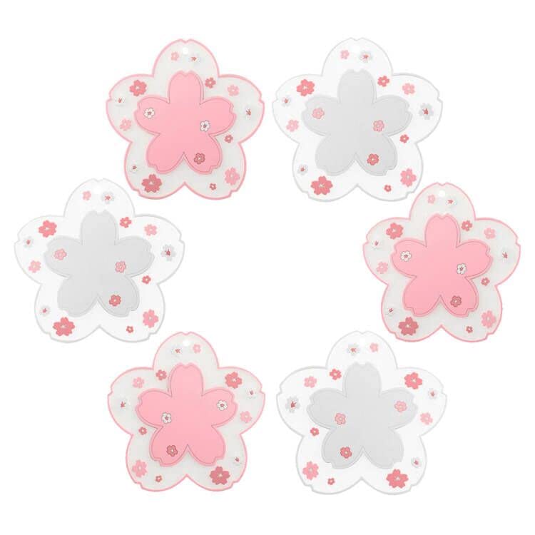 Sakura Coffee Cup Mat Kawaii Coaster 2PCS Cute Cherry Blossom PVC Home Tea Mug Pink Flower Pattern Anti-Skid Pot Bowl Pad Placemat for Desk Drink Table Decor Kawaii Accessories (Small)
