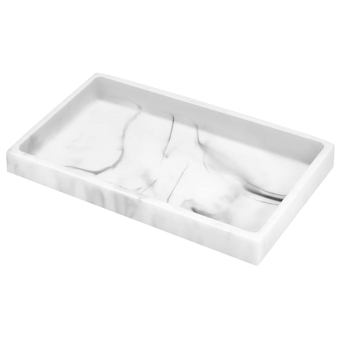Luxspire Resin Bathroom Tray for Countertop Organizer, Mini, White Marble