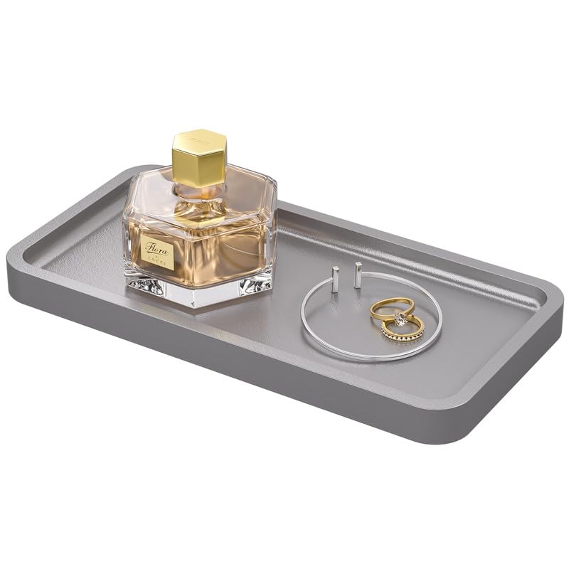 Weenson Small Bathroom Vanity Tray for Countertop Makeup Perfume Jewelry Decor Candle Keys, Small Black Kitchen Tray for Soap Dispenser Spice Bamboo Toilet Tray 7.9" L x 4" W x 0.79" H