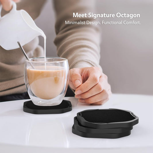 UMIRRO Absorbent Felt & Silicone Drink Cup Coasters Set of 6 with Holder
