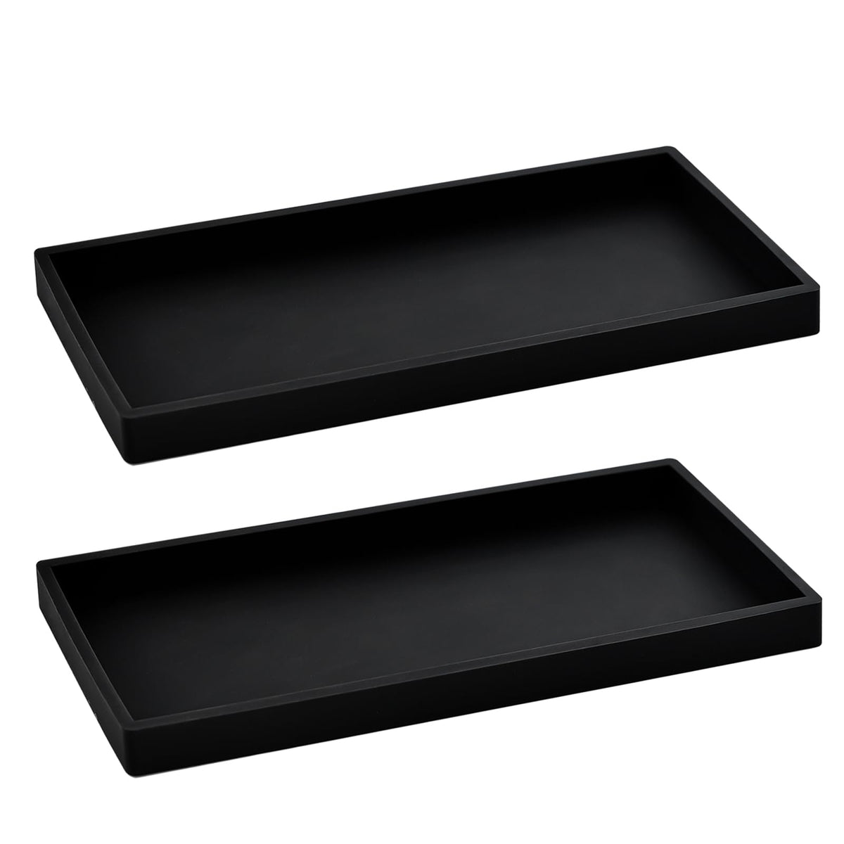 2PCS 7.87” L x 3.93” W Silicone Soap Dispenser Trays, countertop Tray for Kitchen Counter, Toilet, Small Black Tray for Scrubber, Lotion Bottles, Perfume, Jewelry, Candle, Key Trinket Ring-Black