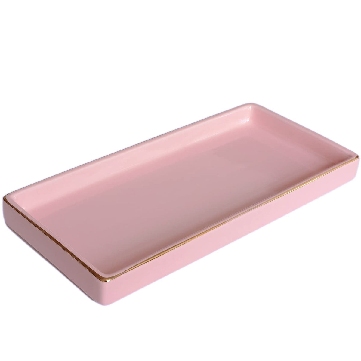 10 x 5 Ceramic Bathroom Tray for Countertop, Decorative Vanity Tray for Dresser Tops, Small Rectangular Trays for Perfume, Candle, Jewelry, Cosmetics (Green)