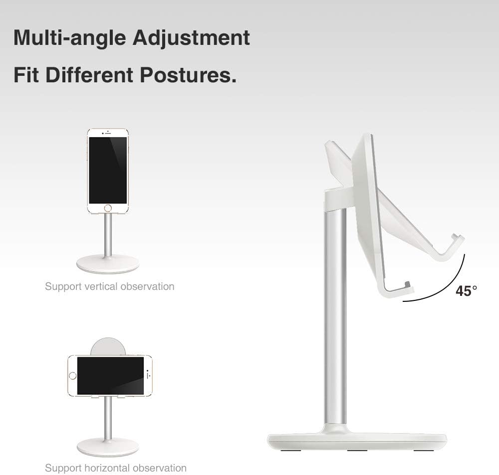 Bright Stone Phone Stand for Desk, Adjustable Cell Phone Holder for Desk, Compatible with 4"-12.9" Phones/Tablet/iPhone/iPad/Switch (White)