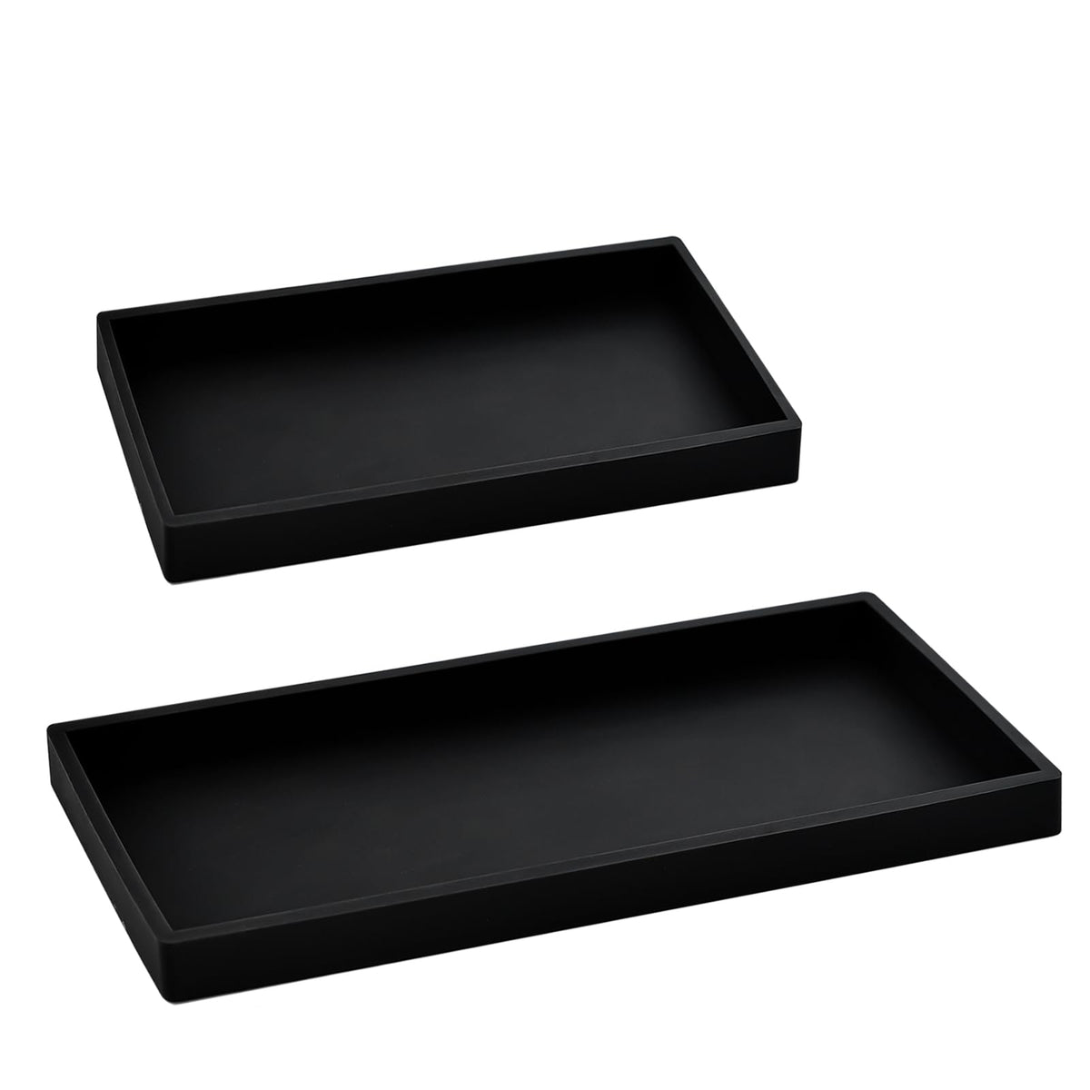 2PCS 7.87” L x 3.93” W Silicone Soap Dispenser Trays, countertop Tray for Kitchen Counter, Toilet, Small Black Tray for Scrubber, Lotion Bottles, Perfume, Jewelry, Candle, Key Trinket Ring-Black
