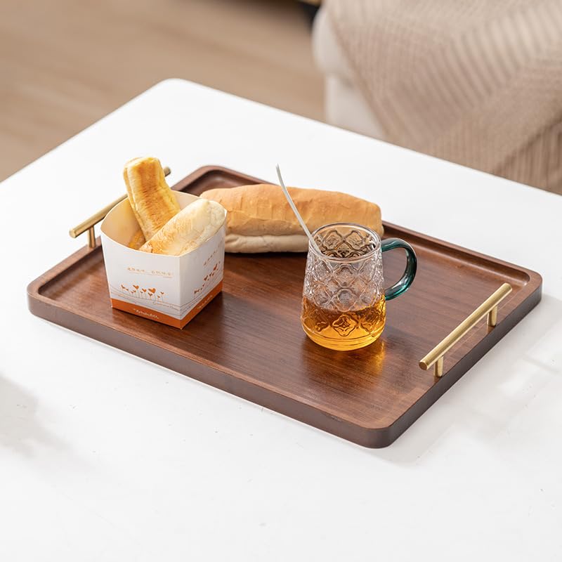 XZHXFX Bamboo Serving Tray with Gold Handles,Small