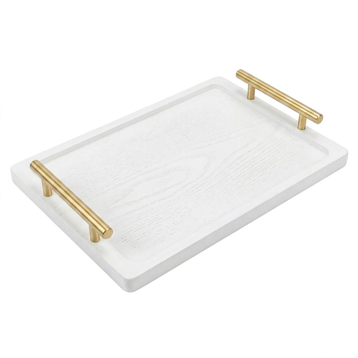 PEKER Wooden Serving Tray with Metal Handles, Black Decorative Coffee Table Tray for Breakfast in Bed, Ottoman & Home Décor, Wooden Food Tray for Kitchen, Living Room & Dining Table