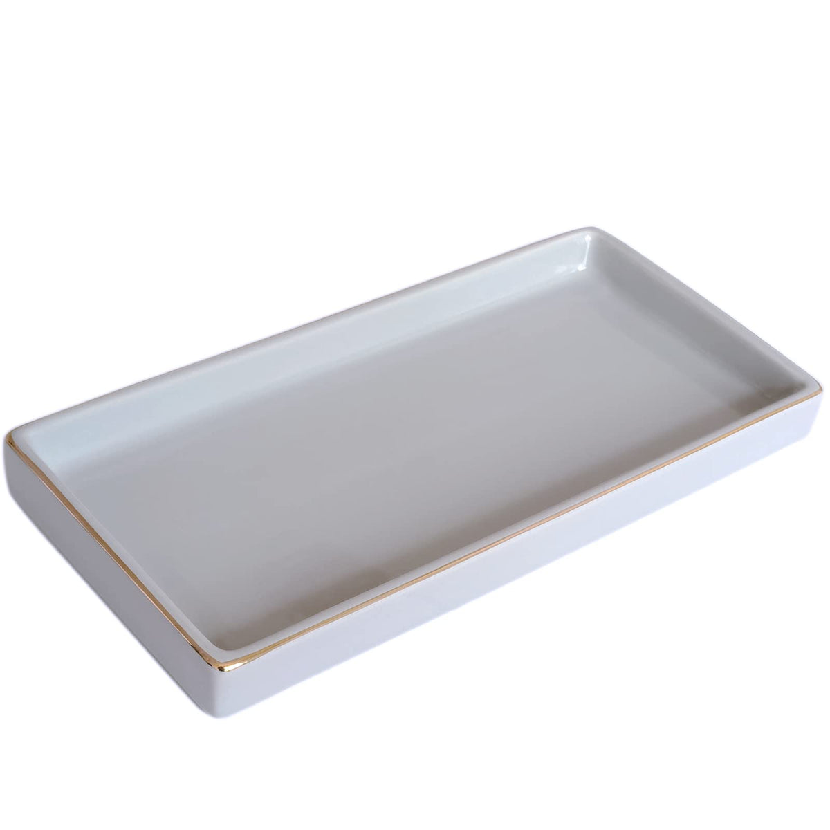 10 x 5 Ceramic Bathroom Tray for Countertop, Decorative Vanity Tray for Dresser Tops, Small Rectangular Trays for Perfume, Candle, Jewelry, Cosmetics (Green)