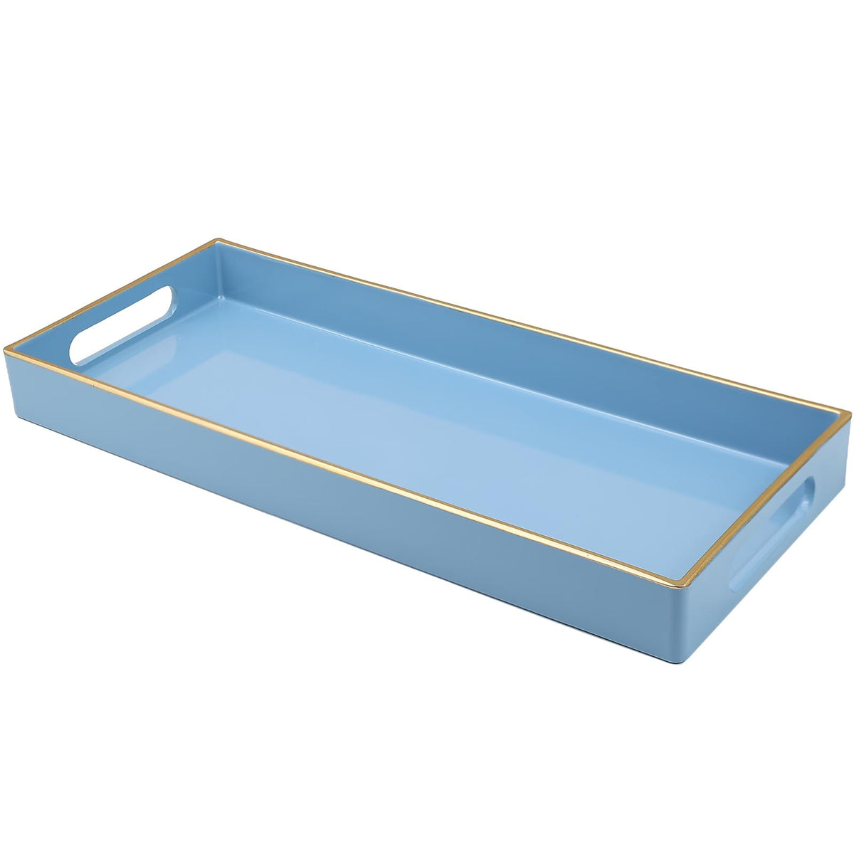 Blue Bathroom Vanity Tray for Countertop, Small Plastic Toilet Tank Versatile Storage & Organization Tray for Makeup, Perfume, Desk, Kitchen, Candles, 13.7"x6"x1.4", 35HB