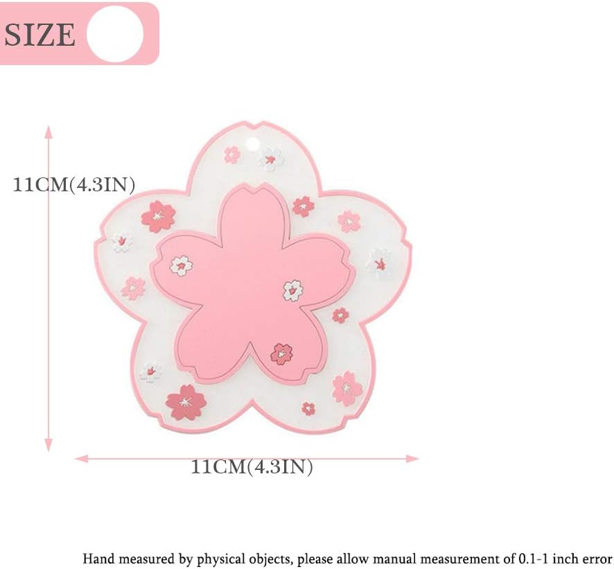 Sakura Coffee Cup Mat Kawaii Coaster 2PCS Cute Cherry Blossom PVC Home Tea Mug Pink Flower Pattern Anti-Skid Pot Bowl Pad Placemat for Desk Drink Table Decor Kawaii Accessories (Small)