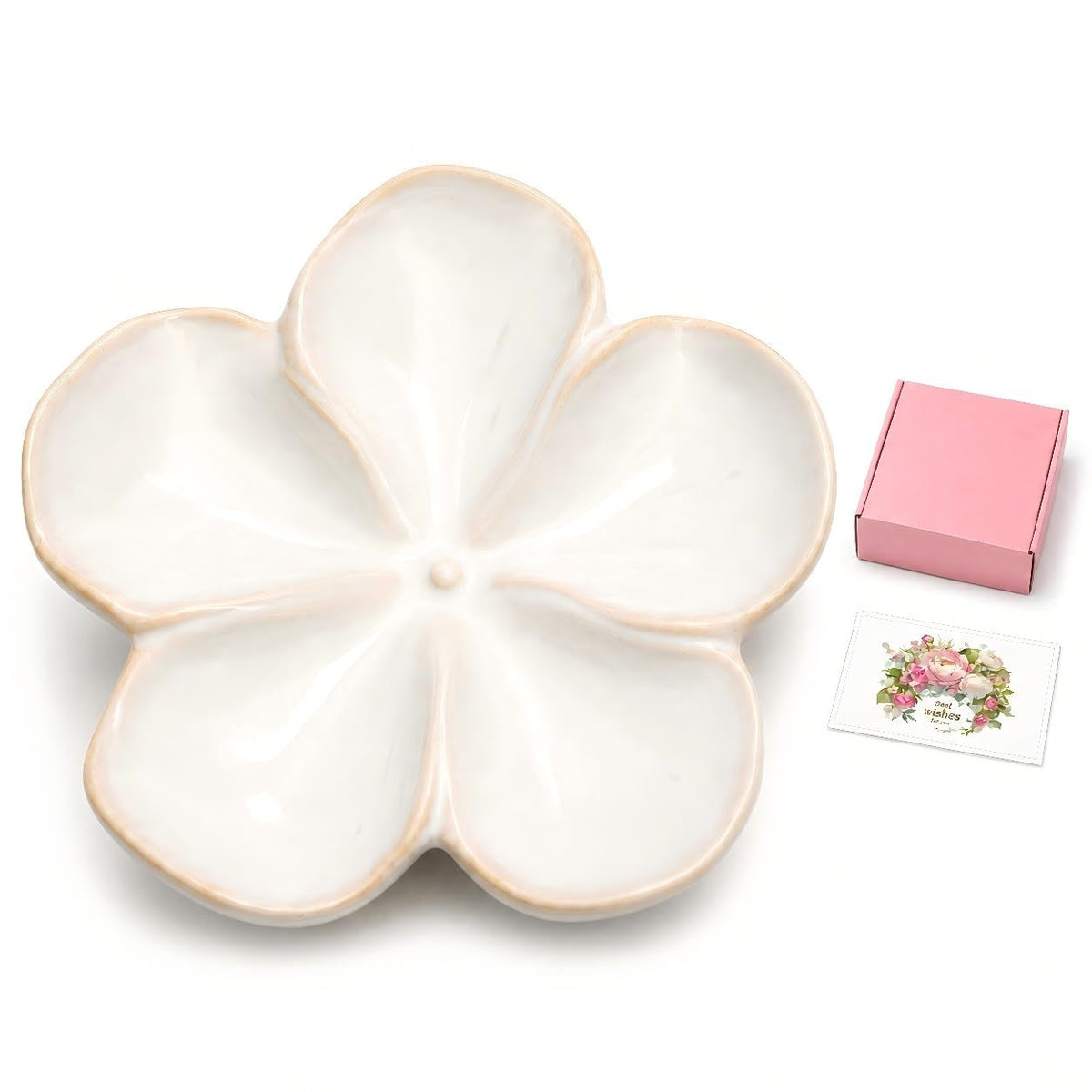 Ceramic Flower Jewelry Ring Trinket Dish Tray, Gifts for Women, White
