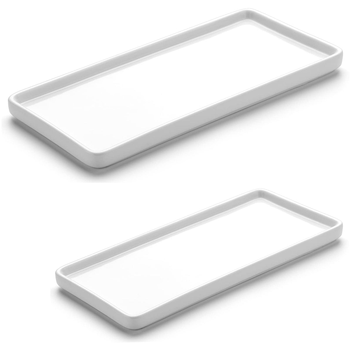 Gurygo 8" Bathroom Trays - Ceramic Vanity Tray for Bathroom - Small Ceramic Tray - Kitchen Soap Trays - Porcelain Dispenser Organizer for Kitchen Bathtub Counter (White)