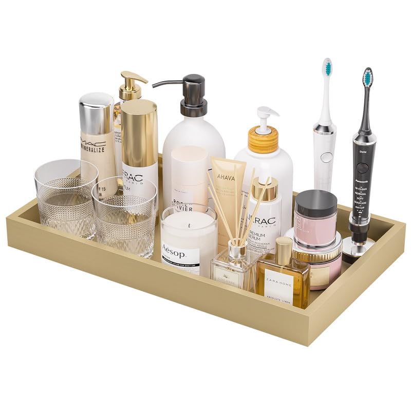 ZHWS Small Bathroom Vanity Tray for Countertop Makeup Perfume Decor Candle Jewelry, Small Kitchen Tray for Soap Dispenser Spice Sponge Holder Black Toilet Tray 7.9”L x 4.4”W x 1.14”H
