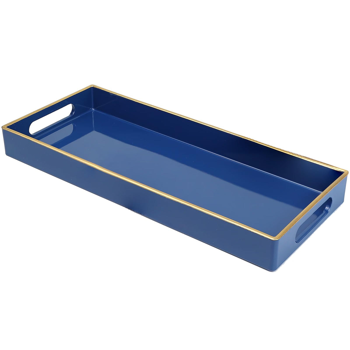 Blue Bathroom Vanity Tray for Countertop, Small Plastic Toilet Tank Versatile Storage & Organization Tray for Makeup, Perfume, Desk, Kitchen, Candles, 13.7"x6"x1.4", 35HB