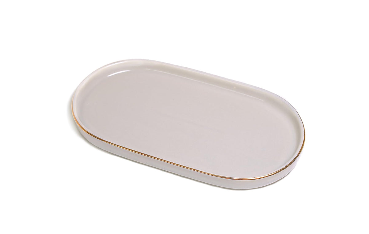 Ceramic Jewelry Dish, Perfume Vanity Tray, 7x4 Decorative Catch All Bowl for Trinket Key Ring, Small Bathroom Counter Tray, Soap Tray for Kitchen Sink (Black)