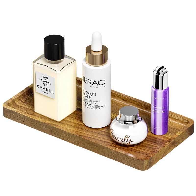 Weenson Small Bathroom Vanity Tray for Countertop Makeup Perfume Jewelry Decor Candle Keys, Small Black Kitchen Tray for Soap Dispenser Spice Bamboo Toilet Tray 7.9" L x 4" W x 0.79" H